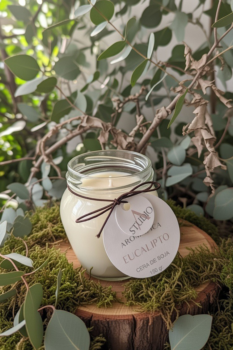 vela de soja aromática con aroma a eucalipto cristal